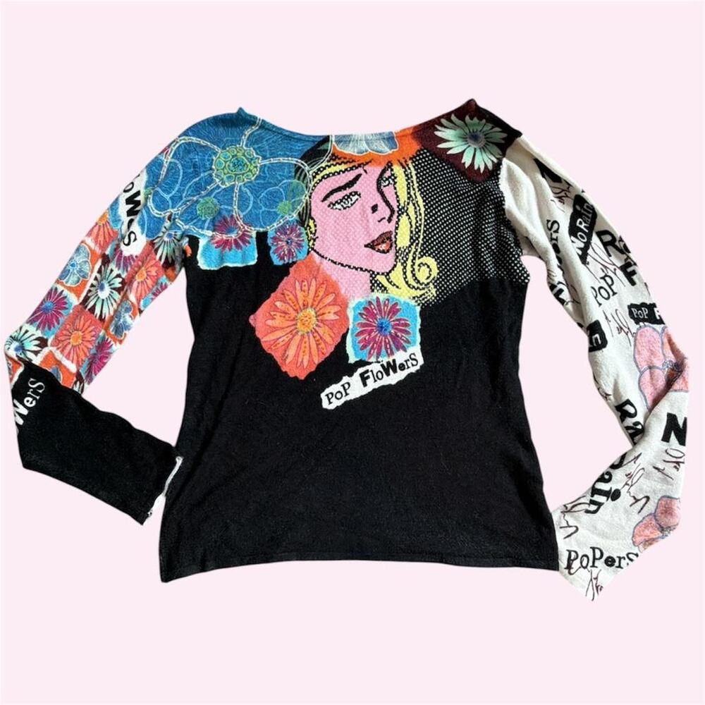 Euro brand twenty twenty beaded sweater top with colorful graphic design